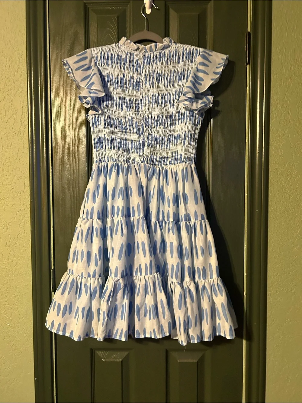 Girls' Light Blue Smocked Tiered Flutter-Sleeve Dress